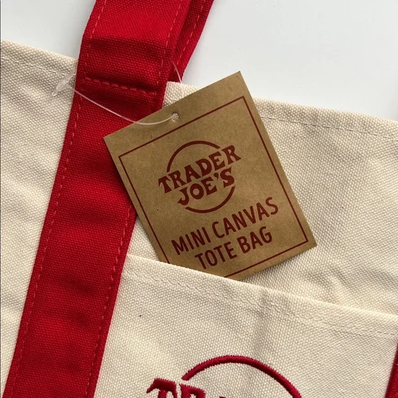 NWT Trader Joe’s Mini Canvas Tote Bag - Limited Edition Red & Cream - Picture 7 of 12